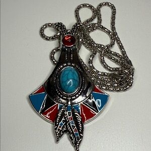 22 inch Silver tone enamel howlite charm Pendant statement Necklace